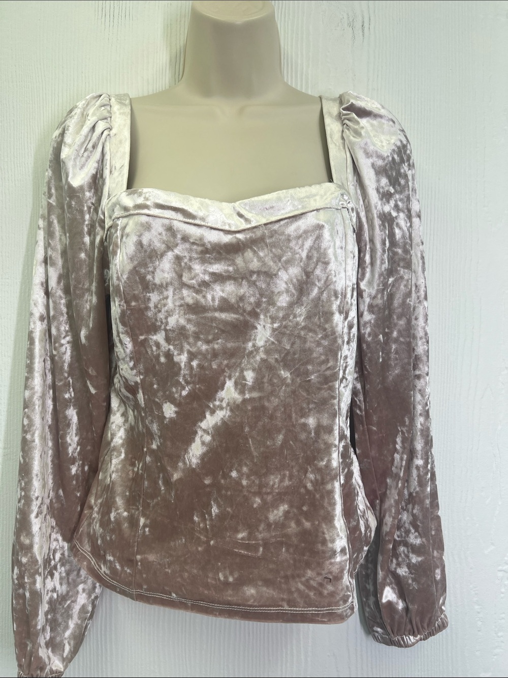Anthropologie - Jessima Light Pink Square Neckline Long Sleeve Velvet Blouse M - Picture 6 of 10